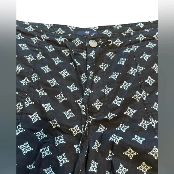 Gap Women's Black Print Chino Shorts Linen blend drawstring and pockets size 18 - Picture 3 of 6